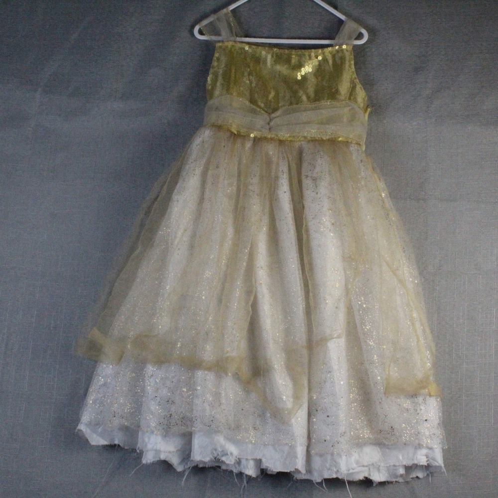 Disguise Inc Girls Gold Sequin Princess Costume Dress Size M 7-8 Fairy Y2K Boho
